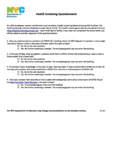 Nyc doe health screening questionnaire pdf